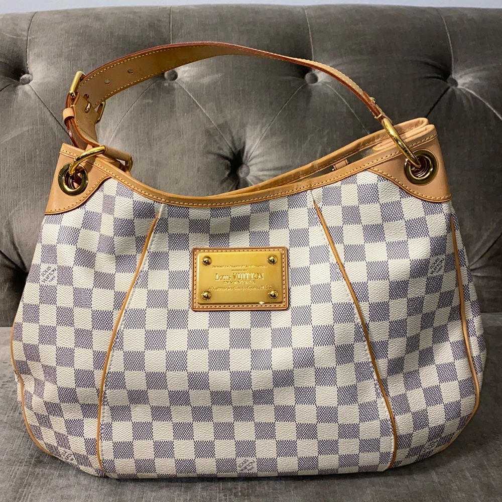 Louis Vuitton Cream and Tan Checkered Shoulder Bag